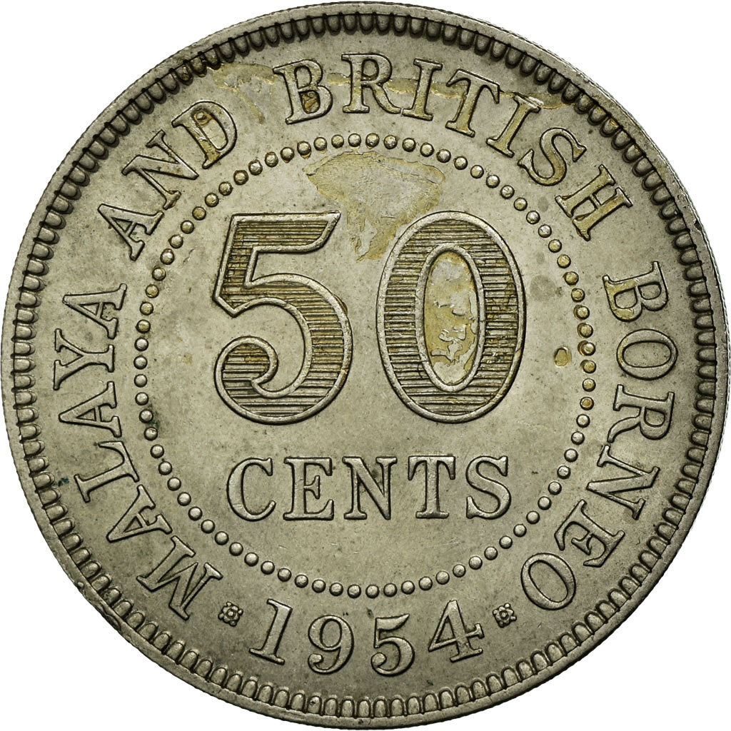 Monnaie, MALAYA & BRITISH BORNEO, 50 Cents, 1954, TTB, Copper-nickel, KM:4.1