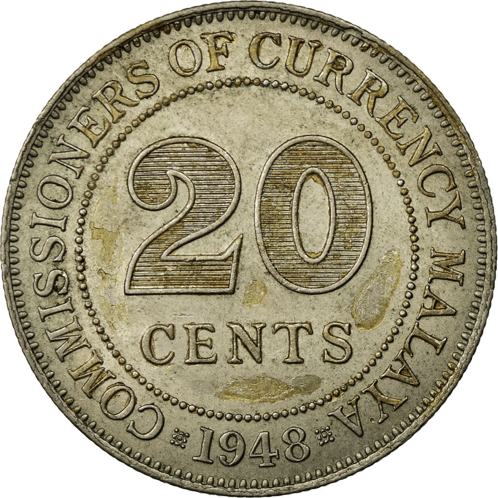 Coin, MALAYA, 20 Cents, 1948, EF(40-45), Copper-nickel, KM:9