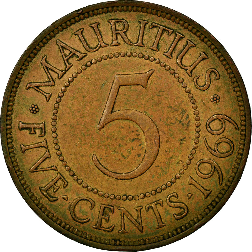 Moneta, Mauritius, Elizabeth II, 5 Cents, 1969, BB, Bronzo, KM:34