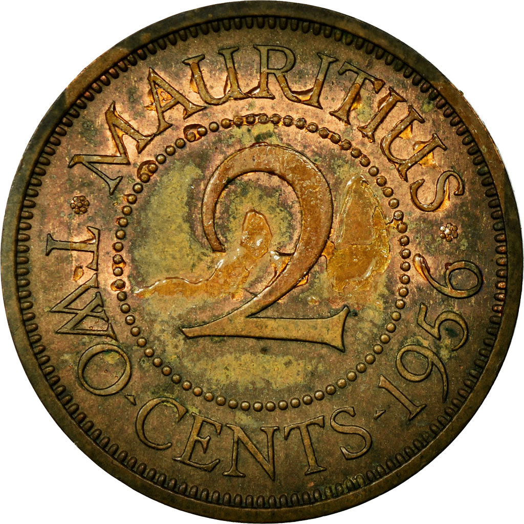 Coin, Mauritius, Elizabeth II, 2 Cents, 1956, VF(20-25), Bronze, KM:32
