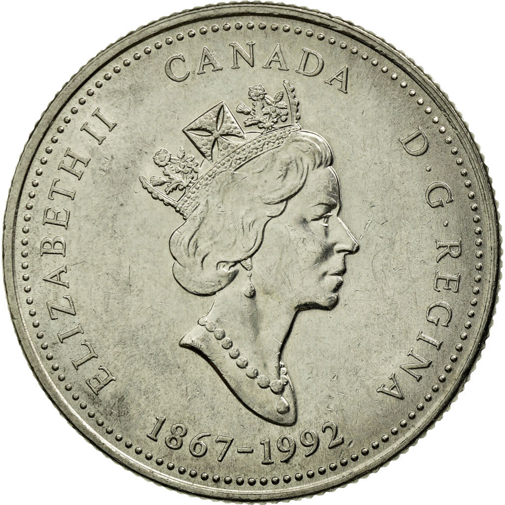 Coin, Canada, Elizabeth II, 25 Cents, 1992, Royal Canadian Mint, Ottawa