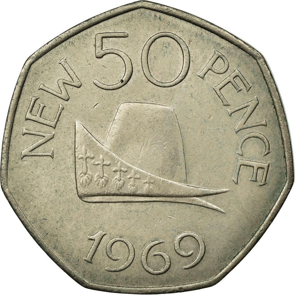 Coin, Guernsey, Elizabeth II, 50 New Pence, 1969, EF(40-45), Copper-nickel