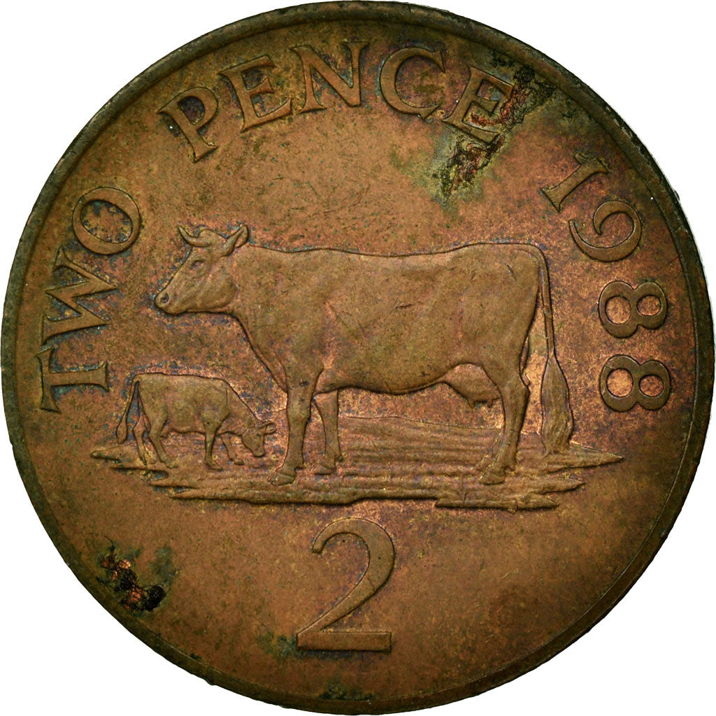 Moneda, Guernsey, Elizabeth II, 2 Pence, 1988, MBC, Bronce, KM:41