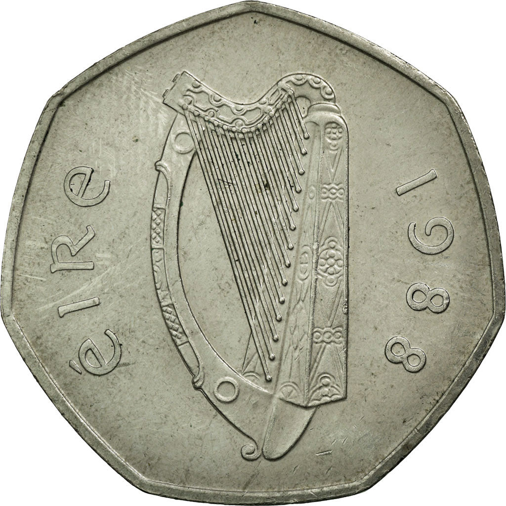 Coin, IRELAND REPUBLIC, 50 Pence, 1988, EF(40-45), Copper-nickel, KM:26