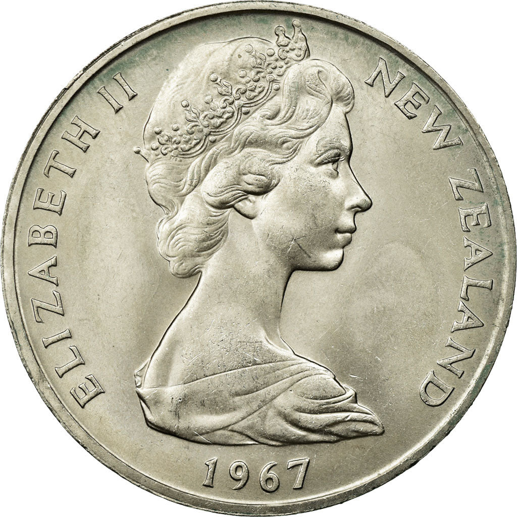 Moeda, Nova Zelândia, Elizabeth II, Dollar, 1967, AU(55-58), Cobre-níquel