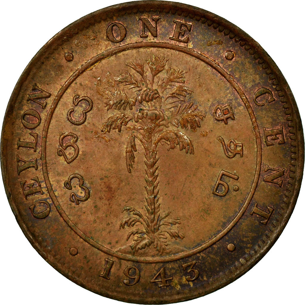 Coin, Ceylon, George VI, Cent, 1943, EF(40-45), Bronze, KM:111a