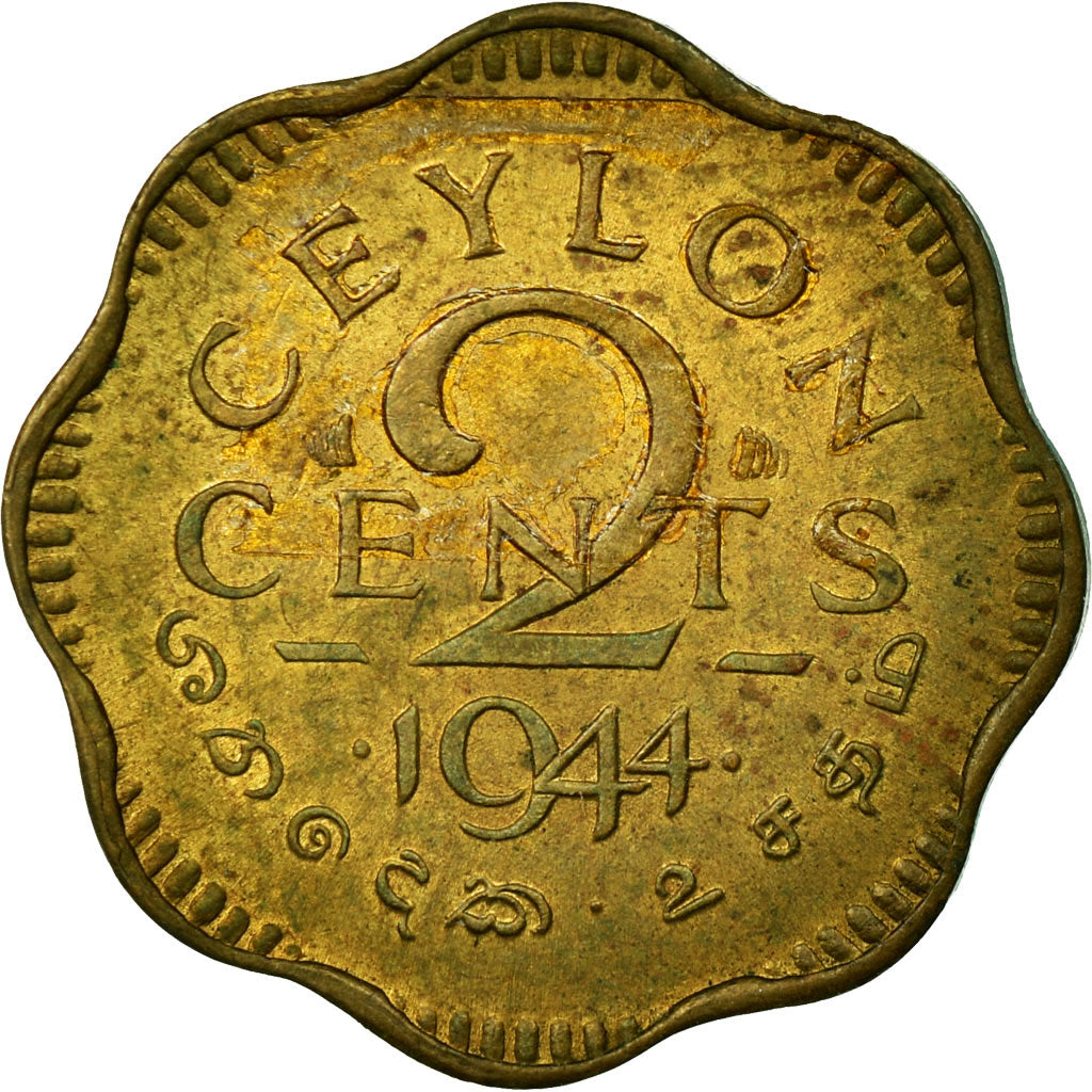 Münze, Ceylon, George VI, 2 Cents, 1944, SS, Nickel-brass, KM:117