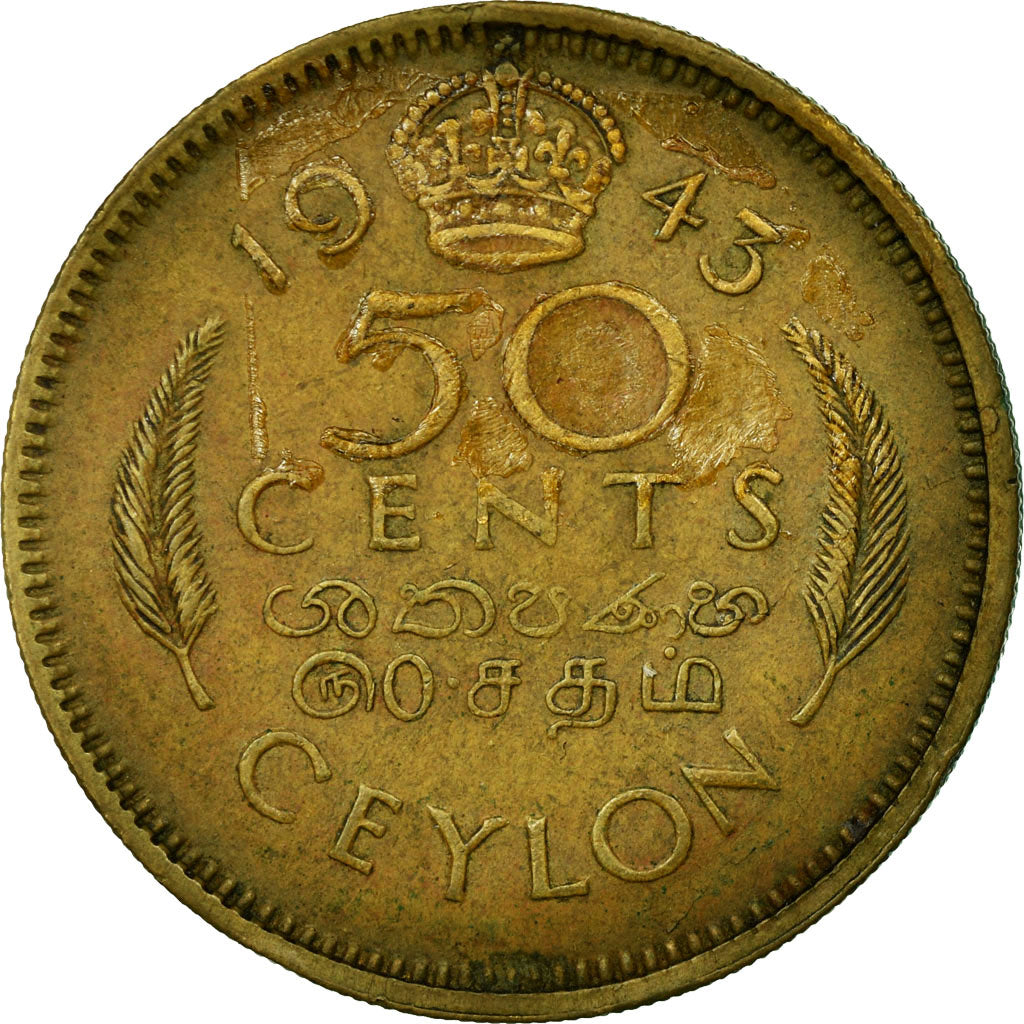 Moneta, Ceylon, George VI, 50 Cents, 1943, BB, Nichel-ottone, KM:116