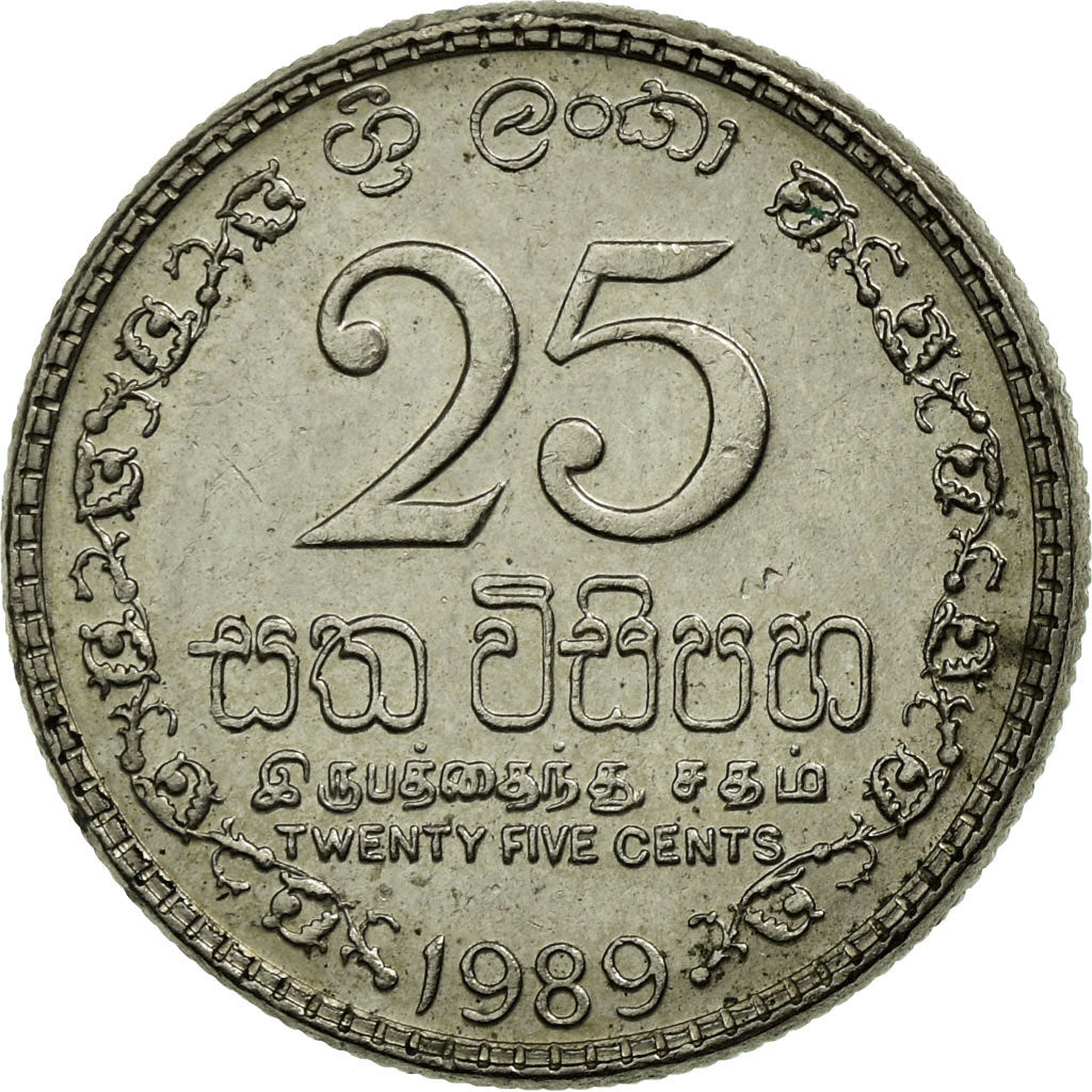 Coin, Sri Lanka, 25 Cents, 1989, EF(40-45), Copper-nickel, KM:141.2