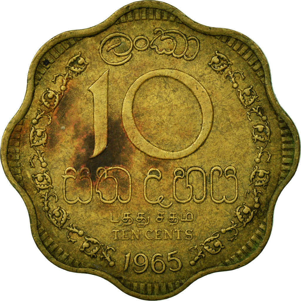 Coin, Ceylon, Elizabeth II, 10 Cents, 1965, EF(40-45), Nickel-brass, KM:130