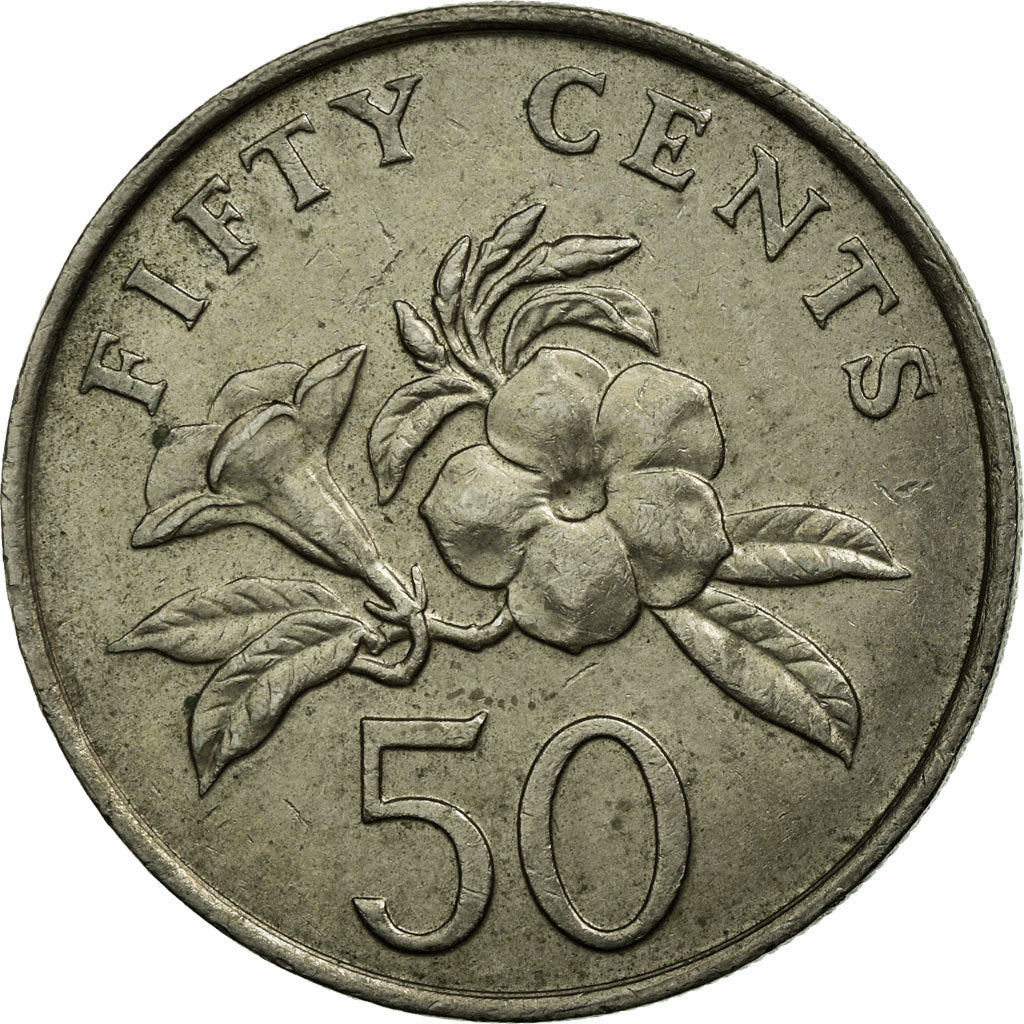 Moneta, Singapur, 50 Cents, 1988, British Royal Mint, EF(40-45), Miedź-Nikiel