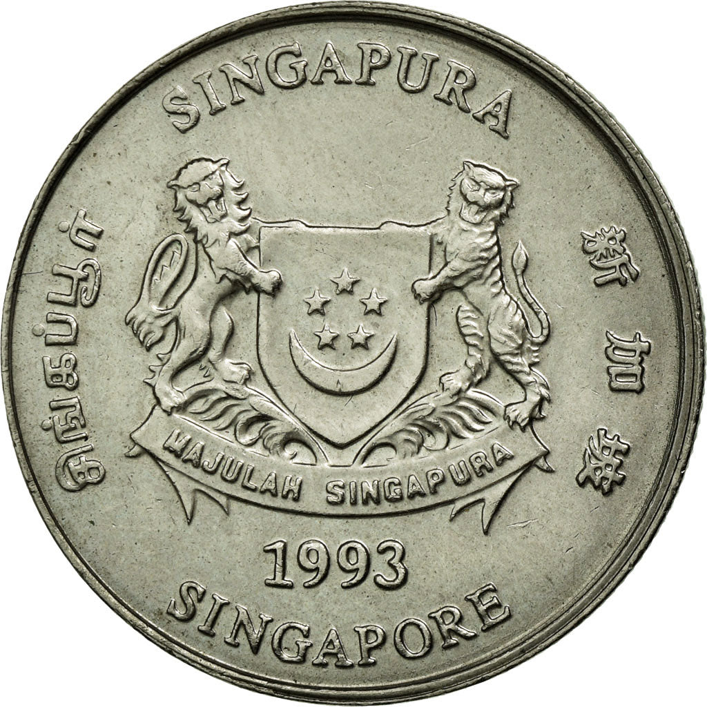 Coin, Singapore, 20 Cents, 1993, Singapore Mint, EF(40-45), Copper-nickel
