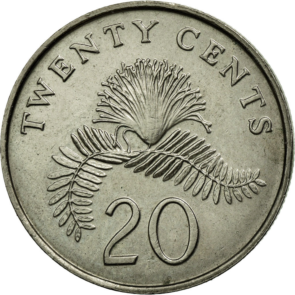 Coin, Singapore, 20 Cents, 1993, Singapore Mint, EF(40-45), Copper-nickel