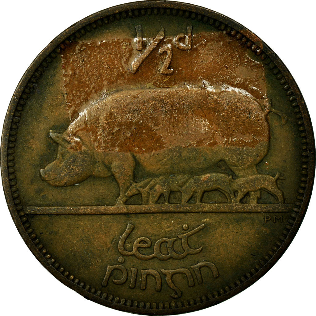 Coin, IRELAND REPUBLIC, 1/2 Penny, 1928, EF(40-45), Bronze, KM:2