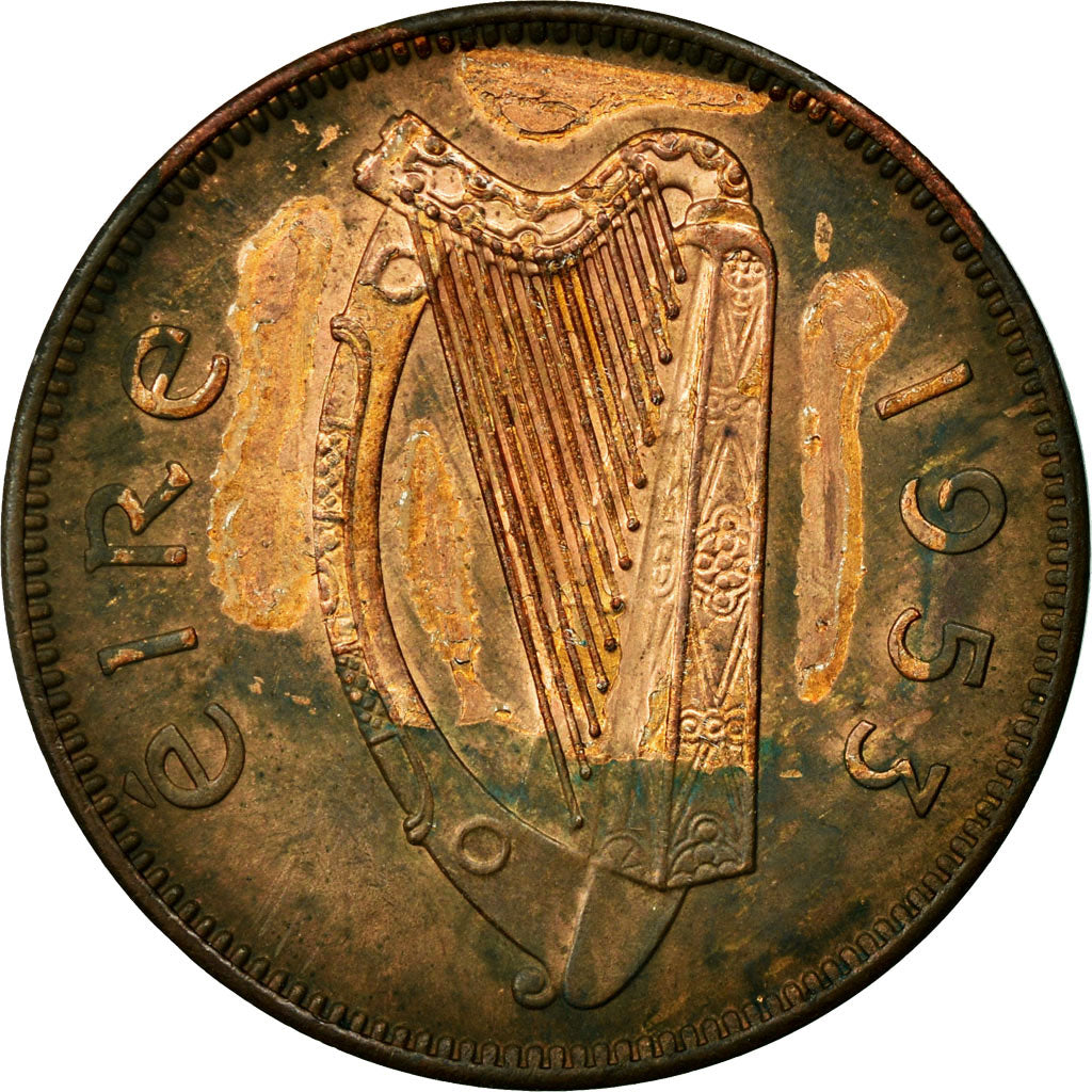 Coin, IRELAND REPUBLIC, 1/2 Penny, 1953, EF(40-45), Bronze, KM:10