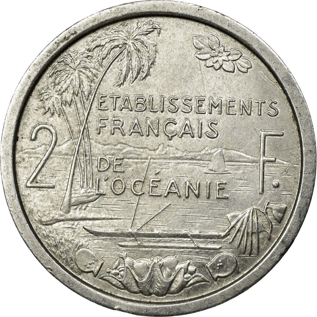 Moneta, OCEANIA FRANCESE, 2 Francs, 1949, BB, Alluminio, KM:3