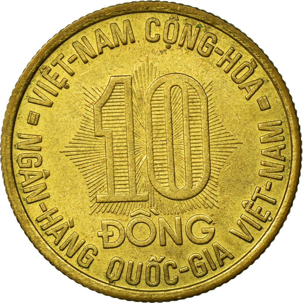 Coin, Vietnam, STATE OF SOUTH VIET NAM, 10 Dông, 1974, EF(40-45), Brass Clad