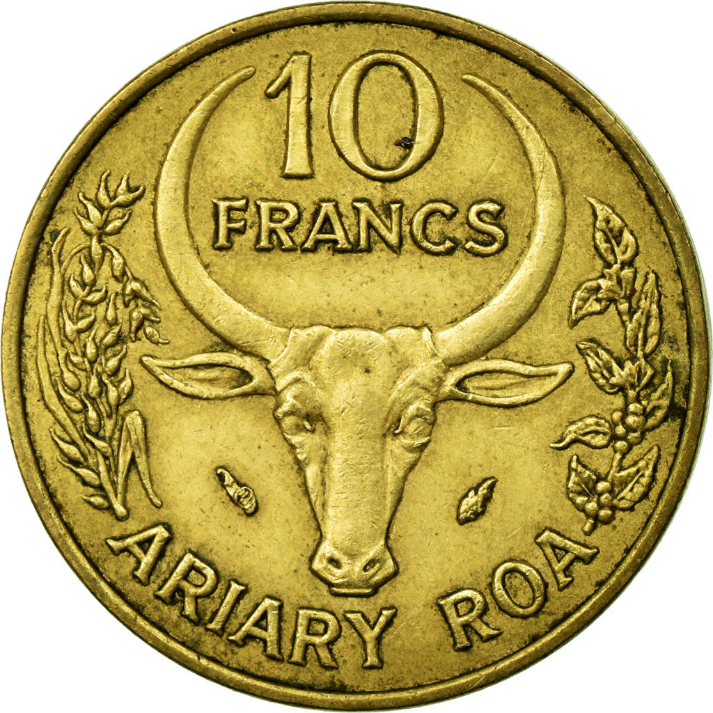 Coin, Madagascar, 10 Francs, 2 Ariary, 1980, Paris, EF(40-45), Aluminum-Bronze