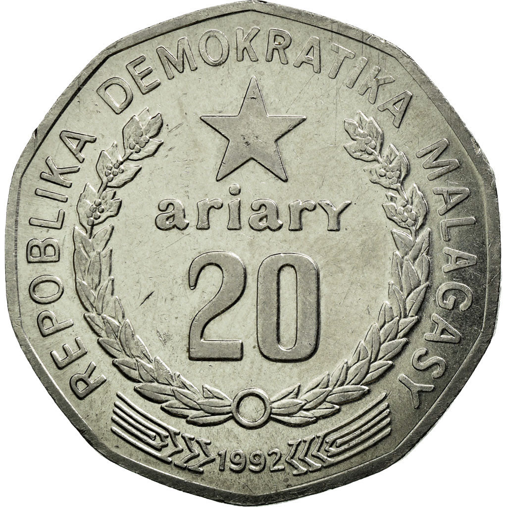 Coin, Madagascar, 20 Ariary, 1992, Royal Canadian Mint, EF(40-45), Stainless