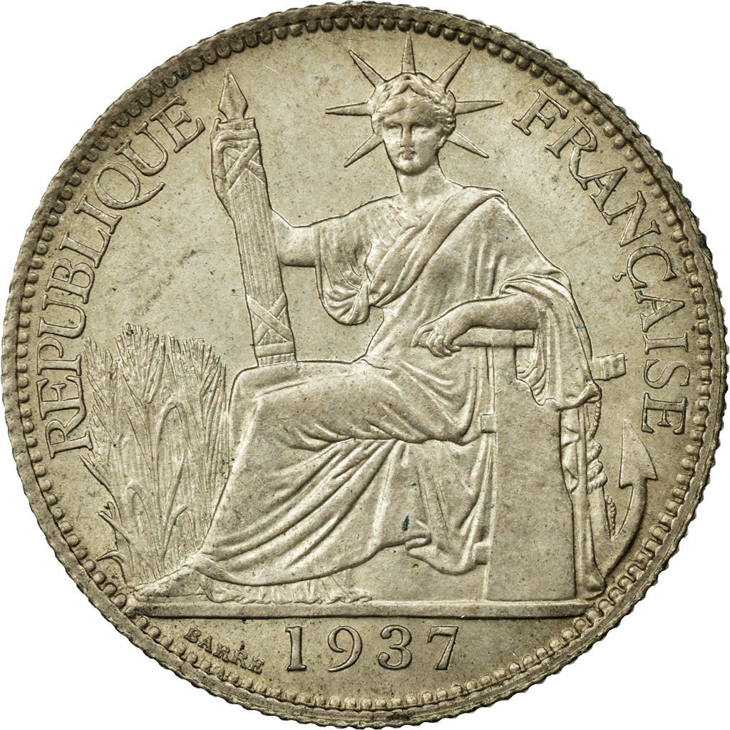 Coin, FRENCH INDO-CHINA, 20 Cents, 1937, Paris, EF(40-45), Silver, KM:17.2