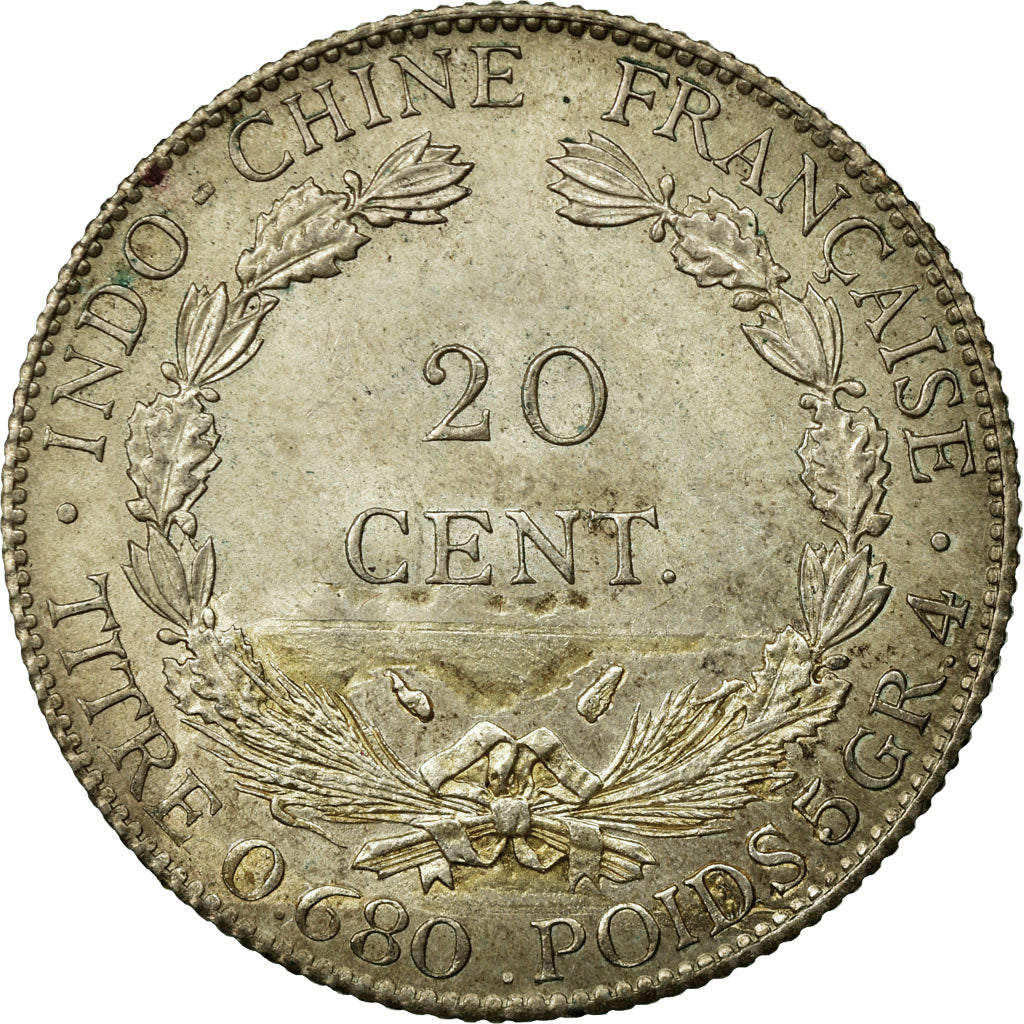 Coin, FRENCH INDO-CHINA, 20 Cents, 1937, Paris, EF(40-45), Silver, KM:17.2