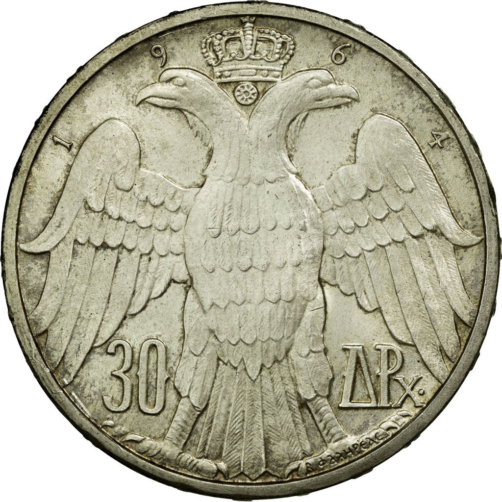 Coin, Greece, Constantine II, 30 Drachmai, 1964, AU(55-58), Silver, KM:87