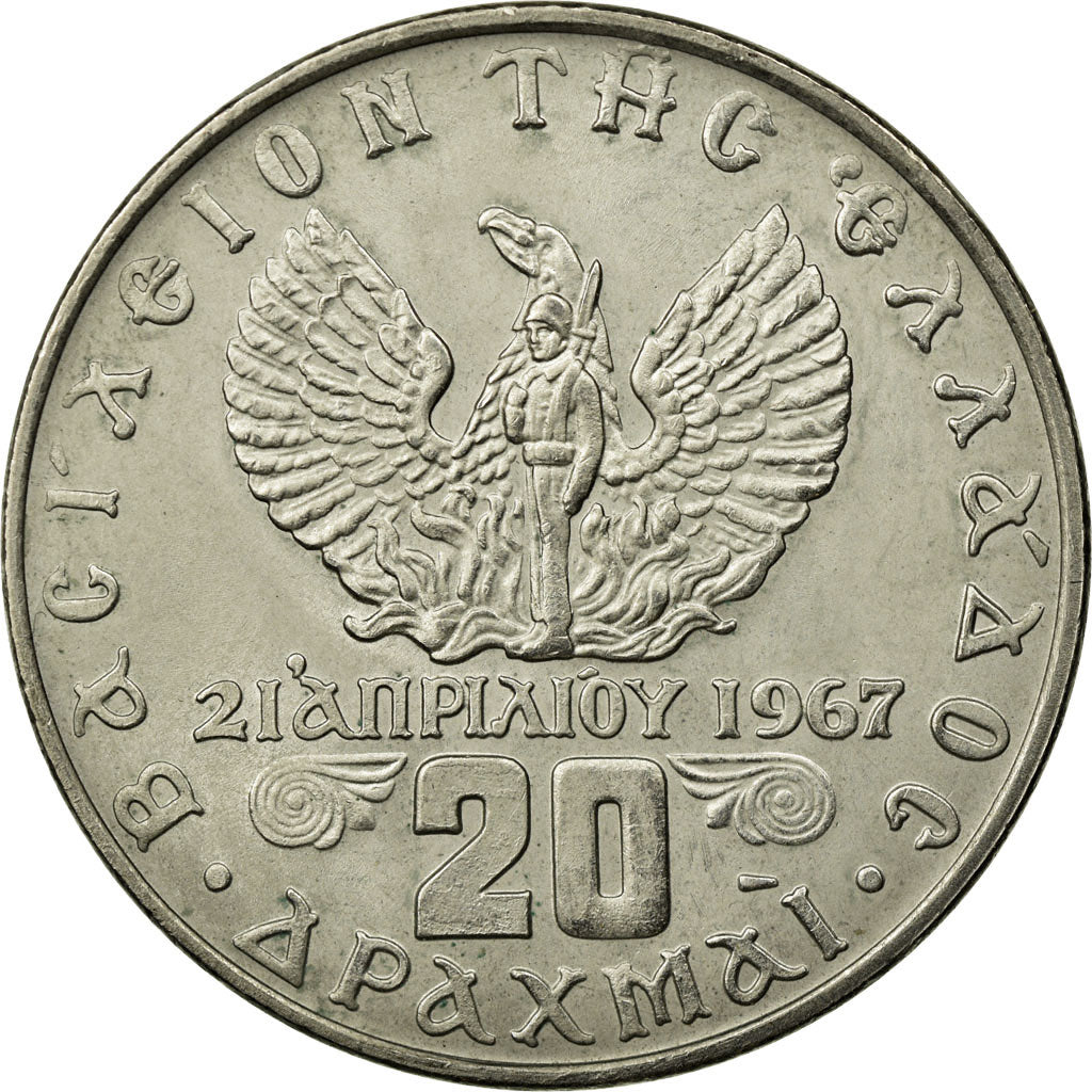 Coin, Greece, Constantine II, 20 Drachmai, 1973, AU(55-58), Copper-nickel