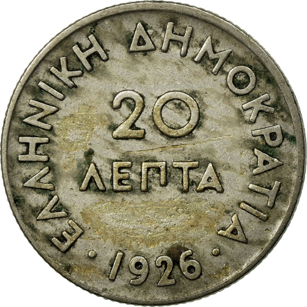 Moneda, Grecia, 20 Lepta, 1926, BC+, Cobre - níquel, KM:67