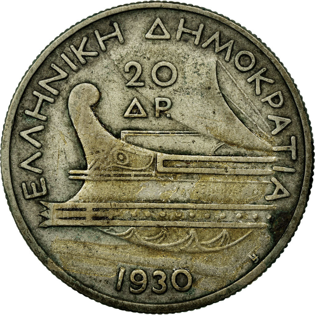 Coin, Greece, 20 Drachmai, 1930, VF(30-35), Silver, KM:73