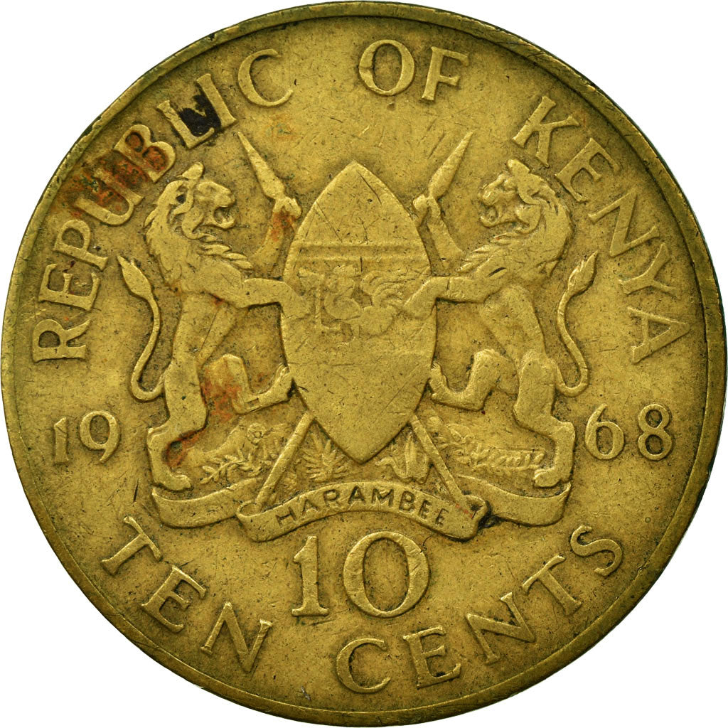 Moneda, Kenia, 10 Cents, 1968, MBC, Níquel - latón, KM:2