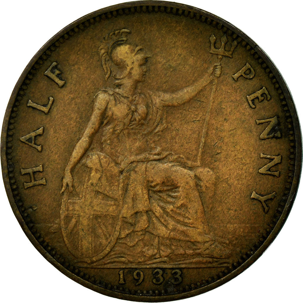 Coin, Great Britain, George V, 1/2 Penny, 1933, VF(20-25), Bronze, KM:837
