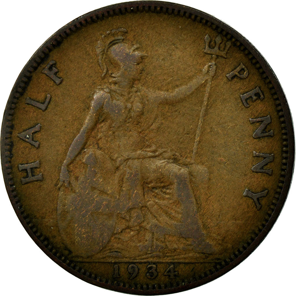 Monnaie, Grande-Bretagne, George V, 1/2 Penny, 1934, TB, Bronze, KM:837