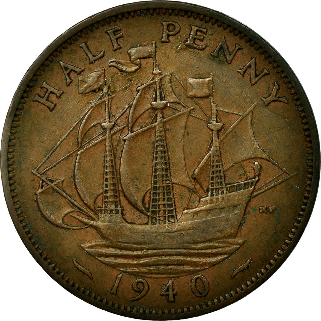 Münze, Großbritannien, George VI, 1/2 Penny, 1940, SS, Bronze, KM:844