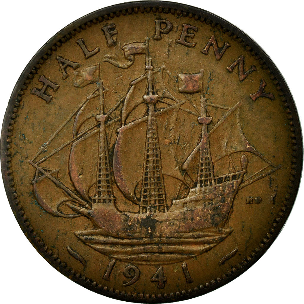 Münze, Großbritannien, George VI, 1/2 Penny, 1941, SS, Bronze, KM:844