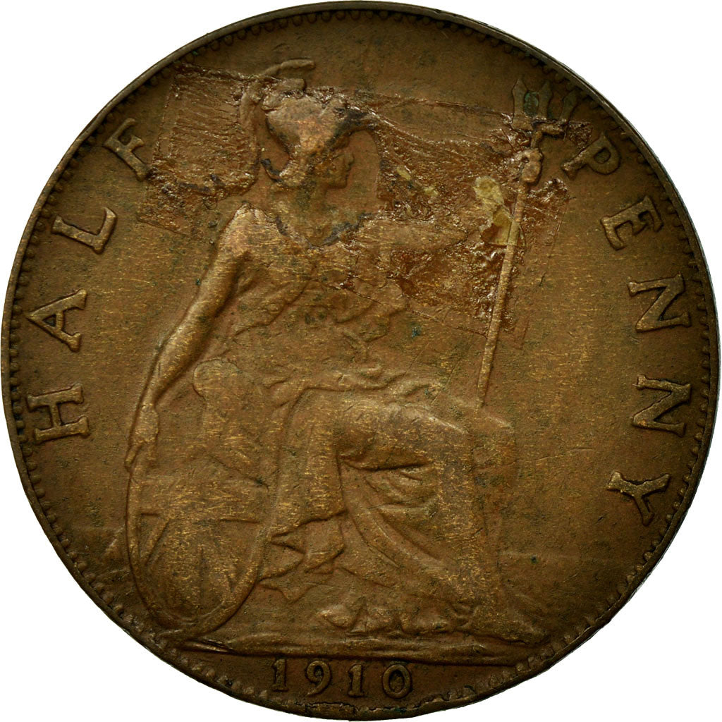 Monnaie, Grande-Bretagne, Edward VII, 1/2 Penny, 1910, TB, Bronze, KM:793.2