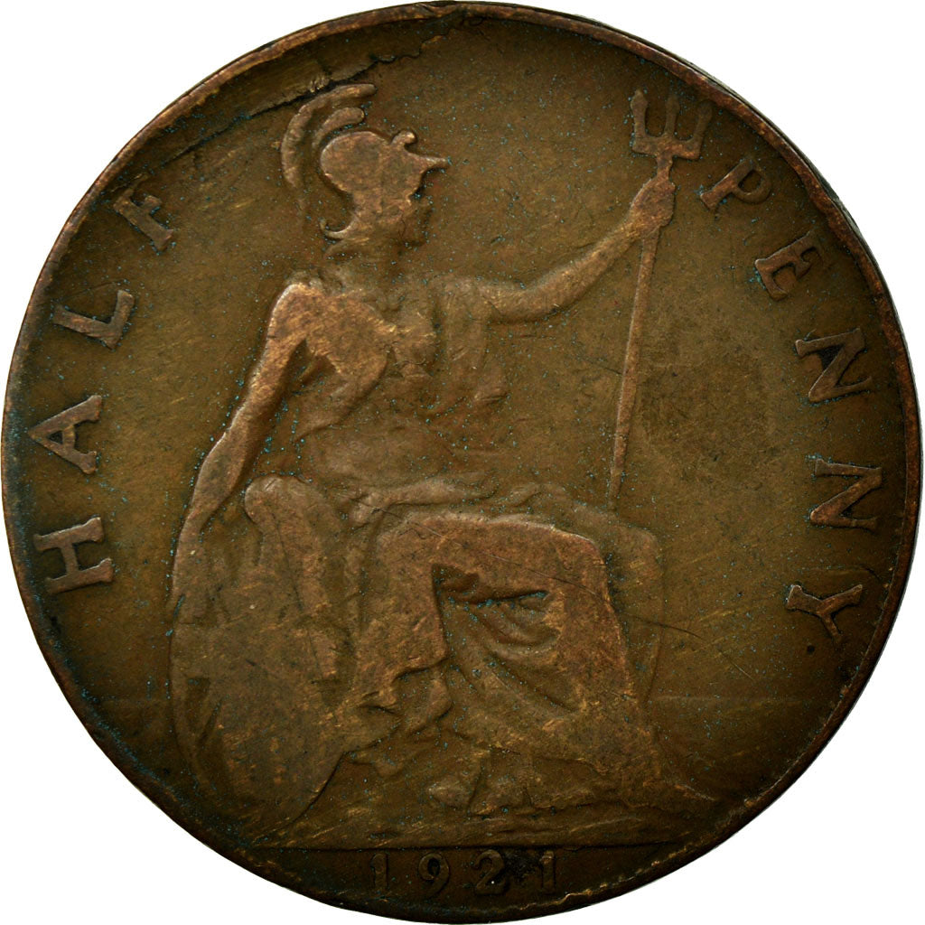 Moneda, Gran Bretaña, George V, 1/2 Penny, 1921, BC, Bronce, KM:809