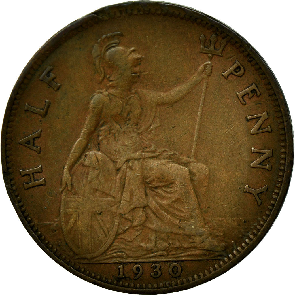 Moneda, Gran Bretaña, George V, 1/2 Penny, 1930, BC+, Bronce, KM:837