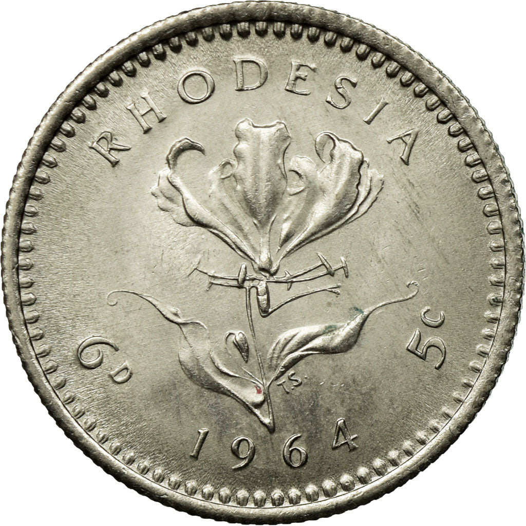 Monnaie, Rhodésie, Elizabeth II, 6 Pence = 5 Cents, 1964, British Royal Mint