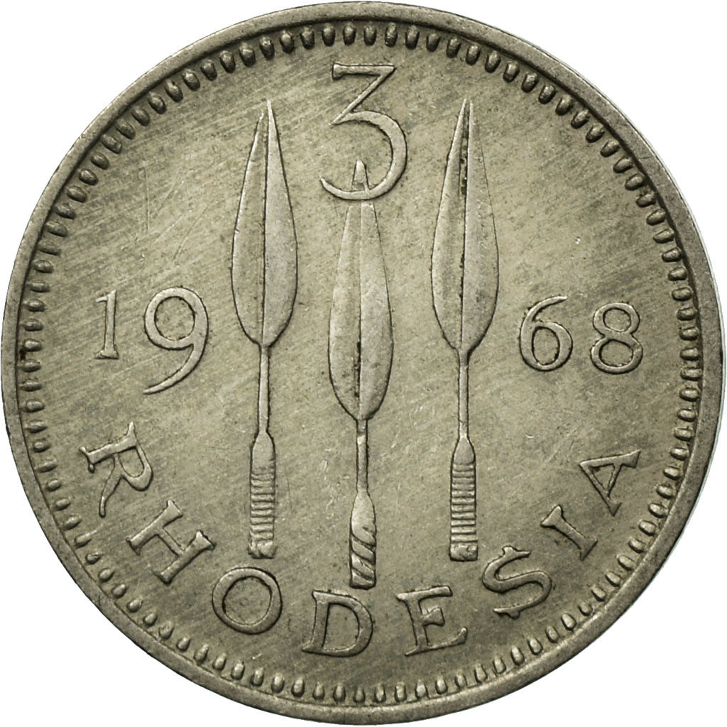 Coin, Rhodesia, Elizabeth II, 3 Pence = 2-1/2 Cents, 1968, British Royal Mint