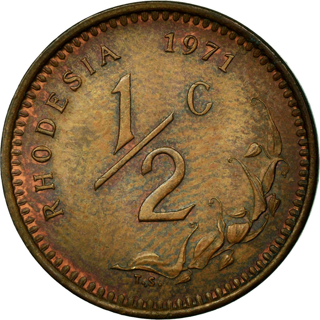 Coin, Rhodesia, 1/2 Cent, 1971, EF(40-45), Bronze, KM:9
