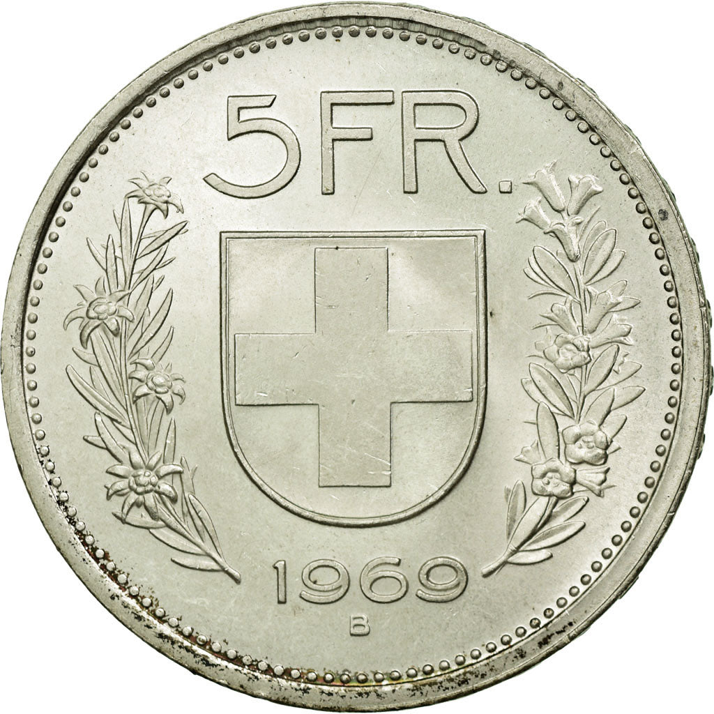 Coin, Switzerland, 5 Francs, 1969, Bern, AU(55-58), Silver, KM:40
