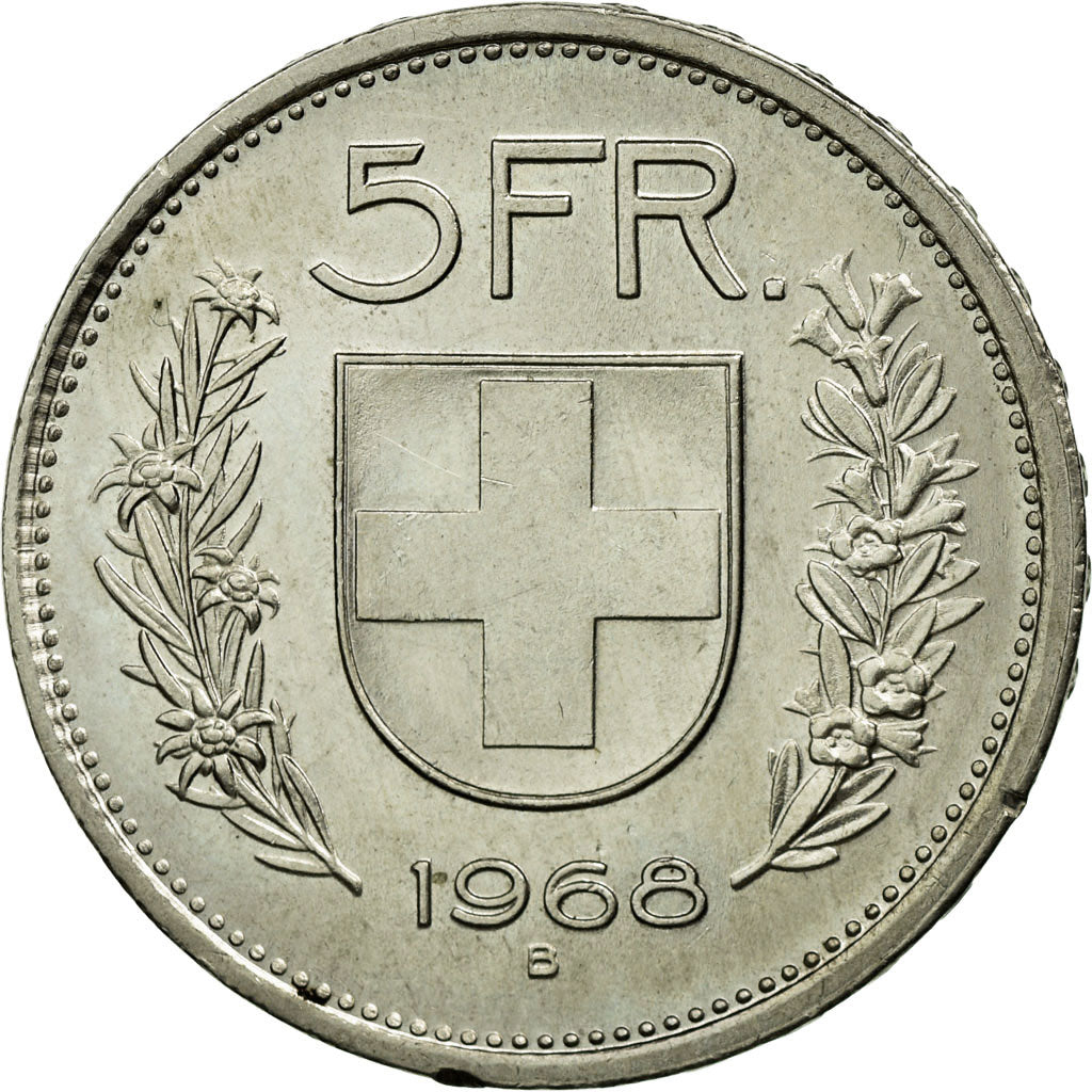 Coin, Switzerland, 5 Francs, 1968, Bern, AU(55-58), Copper-nickel, KM:40a.1