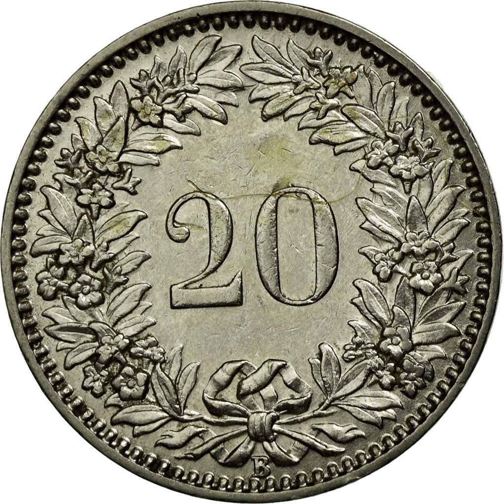 Coin, Switzerland, 20 Rappen, 1936, Bern, EF(40-45), Nickel, KM:29
