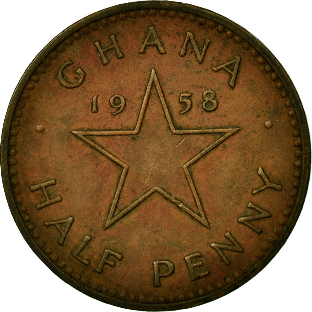 Coin, Ghana, 1/2 Penny, 1958, VF(20-25), Bronze, KM:1