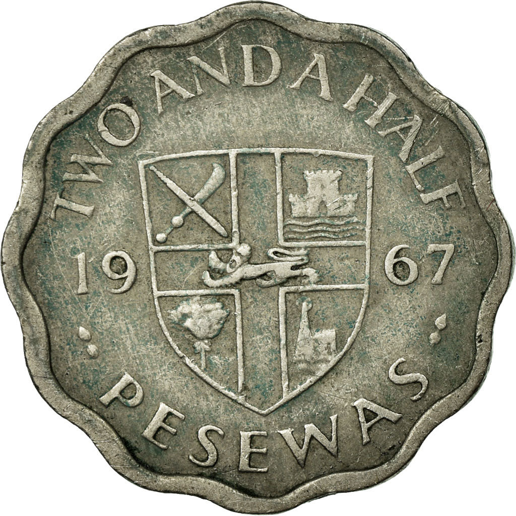 Moneta, Ghana, 2-1/2 Pesewas, 1967, MB+, Rame-nichel, KM:14