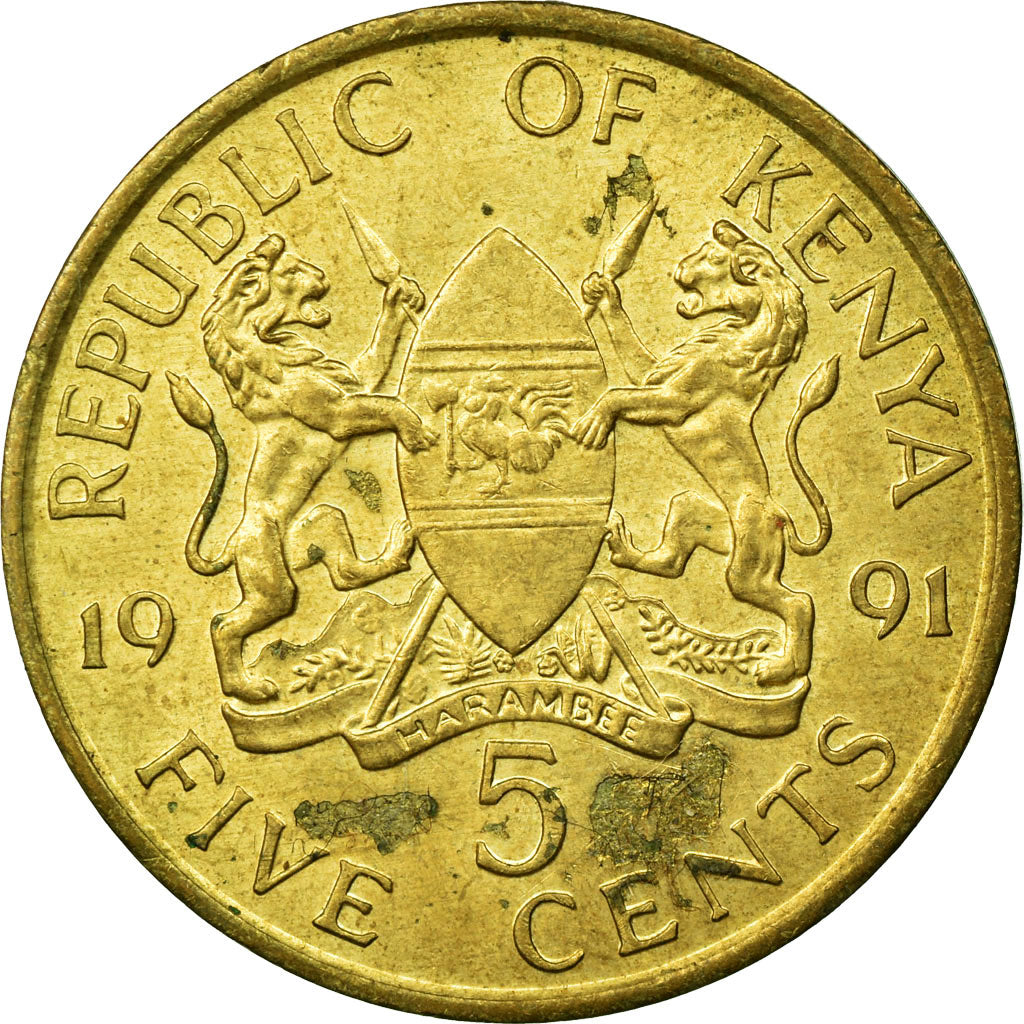 Coin, Kenya, 5 Cents, 1991, British Royal Mint, EF(40-45), Nickel-brass, KM:17
