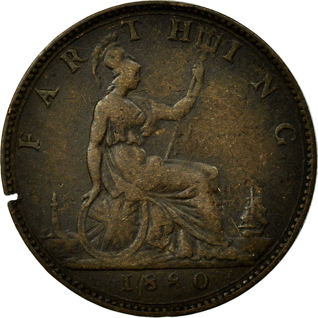 Coin, Great Britain, Victoria, Farthing, 1880, VF(20-25), Bronze, KM:753