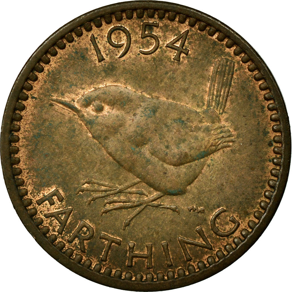 Coin, Great Britain, Elizabeth II, Farthing, 1954, VF(30-35), Bronze, KM:895