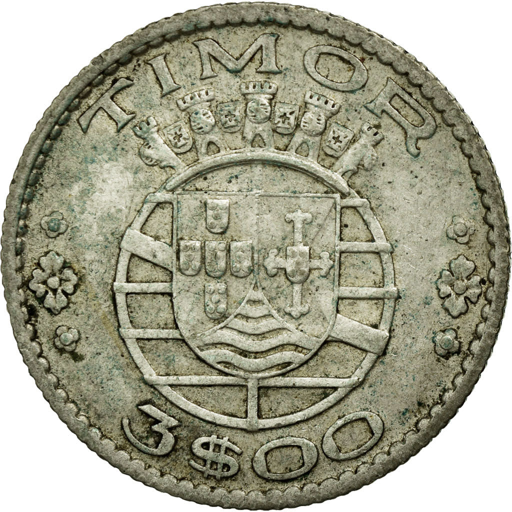 Coin, Timor, 3 Escudos, 1958, Lisbon, EF(40-45), Silver, KM:14
