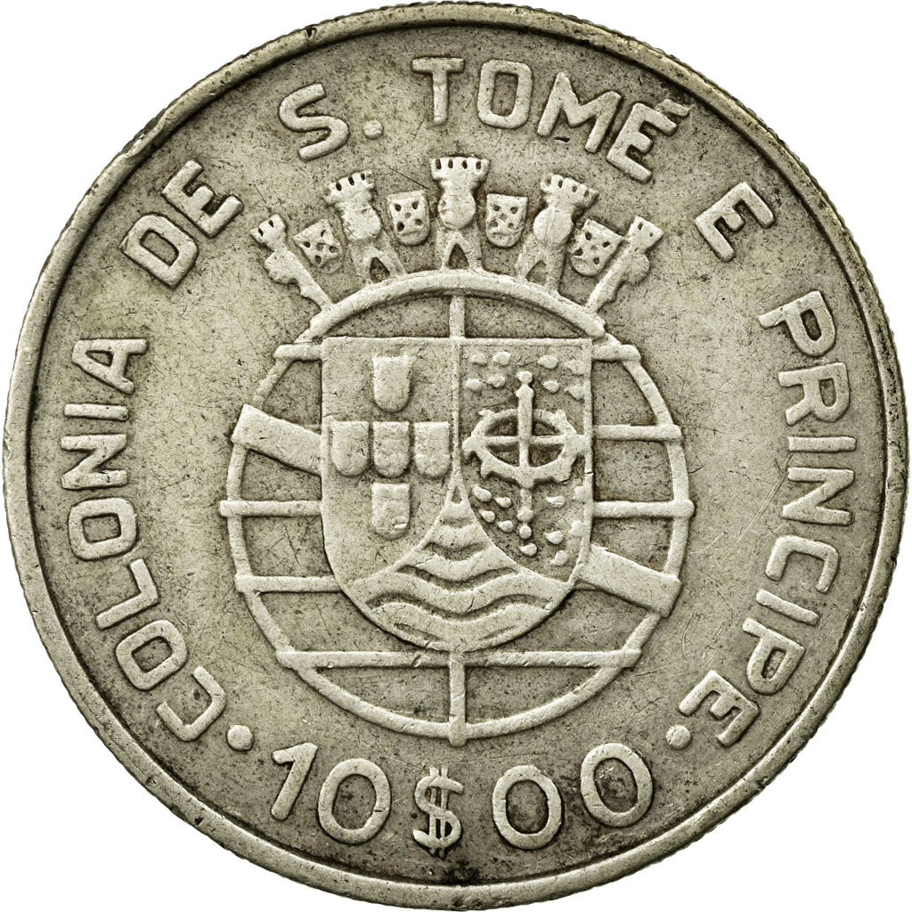 Moneda, Santo Tomé y la Isla de Príncipe, 10 Escudos, 1939, MBC, Plata, KM:7